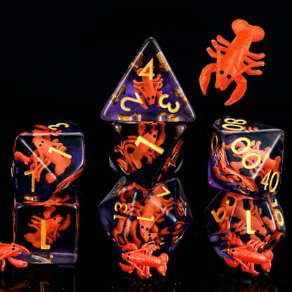 Lobster Resin D&D Dice Set, 7-Piece DND Polyhedral Dice (D4, D6, D8, D10, D12, D20, D%) Dungeons and Dragons Dice Set - color: Lobster1