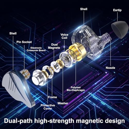 In Ear Monitor Headphones Dual Magnetic Dynamic Driver IEM with Mic, Black | Hybrid Banlance Armature with Dynamic in Ear Headphones IEM Earphones Gaming Earbuds - color: YJS-819-Black