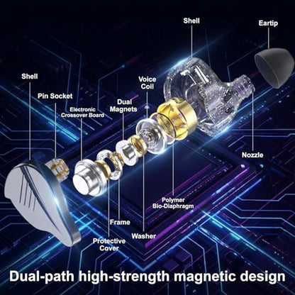 In Ear Monitor Headphones Dual Magnetic Dynamic Driver IEM with Mic, Black | Hybrid Banlance Armature with Dynamic in Ear Headphones IEM Earphones Gaming Earbuds - color: YJS-819-Black