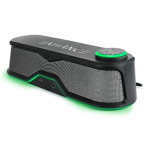ENHANCE SB1 High Excursion Computer Soundbar - USB Powered Computer Speaker, Under Monitor Speaker with 10W Peak, LED Volume Control Knob, Headset Pass Through, Gaming Soundbar for PC - color: Green
