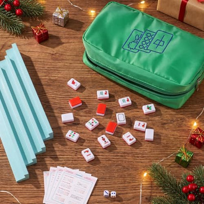 Soulchen Mini American Mahjong Tile Set Include 160 0.8 Inch Mahjong Tiles 2 Dice 4 Wooden Rulers 1 Accessory Bag 4 Beginner Rule Cards (Christmas) - style: Christmas