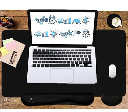 4-in-1 Large Gaming Mouse Pad, Keyboard Wrist Rest Pad & Wrist Support Mousepad Set, Extended Desk Pad Waterproof Desk Mat for Home Office Study Game-Black - color: Black