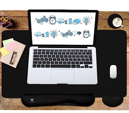 4-in-1 Large Gaming Mouse Pad, Keyboard Wrist Rest Pad & Wrist Support Mousepad Set, Extended Desk Pad Waterproof Desk Mat for Home Office Study Game-Black - color: Black
