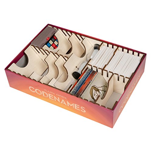 The Broken Token Board Game Organizer - Codenames Compatible Wood Storage Box with Multiple Dividers