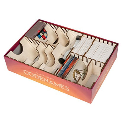 The Broken Token Board Game Organizer - Codenames Compatible Wood Storage Box with Multiple Dividers