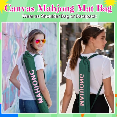 34 Inch Long Mahjong Mat Bag Summer Double Strapped Canvas Drawstring Mahjong Holder Lightweight Outdoor Carrying Bag for Board Games Storage-mat Not Include(Green,Soild) - color: Green, style: Soild