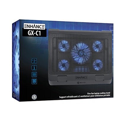ENHANCE Gaming Laptop Cooling Pad Stand with LED Cooler Fans , Adjustable Height , & Dual USB Port for 17 inch Laptops - 5 Ultra Quiet High Performance Fans 2630 RPM & Built-In Bumpers - Blue - color: Blue