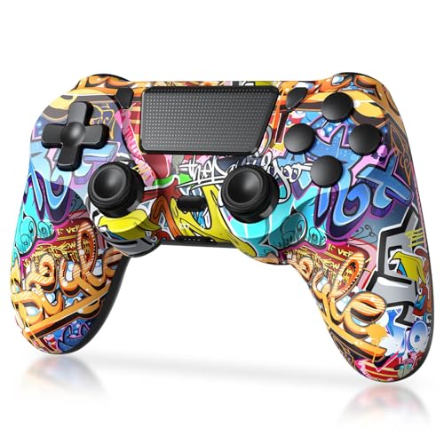 TIANHOO Wireless Controller Compatible with PS4/Pro/Slim | with Vibration Feedback, Motion Sensing, Touchpad, Light Bar, Share, 3.5mm Headphone Jack(Graffiti) - color: Neo-Graffiti