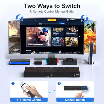 Y.D.F (3 HDMI 2.0 + 1 RCA) to 2 HDMI Converter (4 In 2 Out, 2 Outputs Can Simultaneous Display) Switcher Splitter Support 4:3/16:9 Switching for N64 NGC Wii Xbox PS2/3/4/5 Switch Apple TV Fire TV Roku - size: HDMI Switch 3 IN 2 OUT