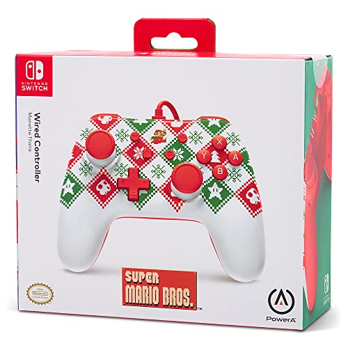 PowerA Wired Controller for Nintendo Switch - Mario Holiday Sweater, Nintendo Switch - OLED Model, Gamepad, Game controller, Wired controller, Officially licensed