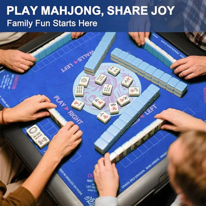 Mahjong Mat with Carrying Bag, Blue Mahjong Table Mat with Rules | Anti Slip & Noise Reduction, Easy to Carry, 31.5" x 31.5" Neoprene Mahjong Mats, Elegant Print & Soft Surface Gaming Mat - color: Blue
