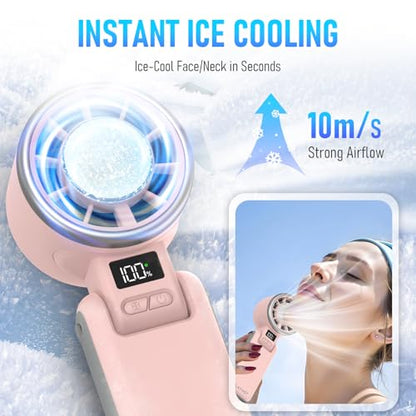 PlayHot Portable Handheld Cooling Fan, Travel Essentials, Gifts for Women | Instant Cooling, 10m/s Airflow, 5-Speed, 10H Max, USB-C Rechargeable, LED Display, 3-in-1 Foldable for Cruise, Beach Vacation - color: pink