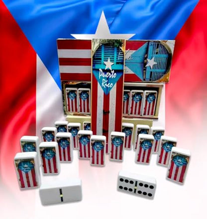 Puerto Rico Dominoes Set – Boricua Edition Double Six Domino – Puerto Rican Flag Design Dominos for Adults & Cultural Gatherings