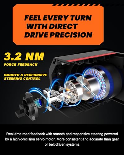 PXN V10 PRO Direct Drive Sim Racing Wheel and Pedals for PC, Xbox, PS4 | 3.2Nm Direct Drive Force Feedback, 10.6-Inch Detachable D-Shape Wheel, 4 Paddle Shifters, Hall-Effect Pedals, 17 Buttons