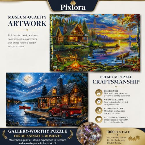 Puzzles for Adults 1000 Pieces, 2 Pack Unique 1000 Piece Lake and Night View Jigsaw Puzzles, Premium Scenic Landscape Puzzles & Nature Theme for Challenging Game Night - style: Lake&Night