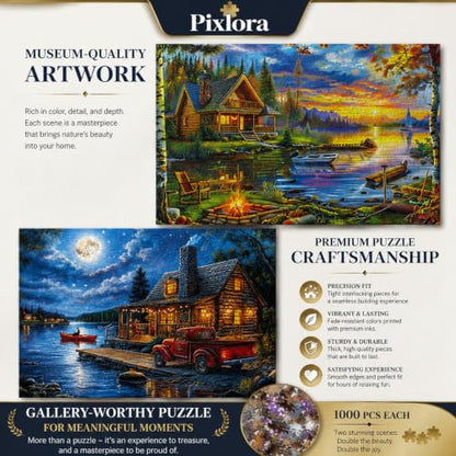 Puzzles for Adults 1000 Pieces, 2 Pack Unique 1000 Piece Lake and Night View Jigsaw Puzzles, Premium Scenic Landscape Puzzles & Nature Theme for Challenging Game Night - style: Lake&Night