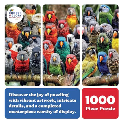 Cross & Glory | Jigsaw Puzzles for Adults | Kaleidoscope of Feathers | Unique Bird Artwork | 2mm Thick Pieces | Bonus Reference Poster | Satin Finish | Ages 14+ - color: Kaleidoscope of Feather
