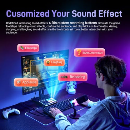 MAONO G1 Neo Gaming Audio Mixer Audio Interface with XLR Input & 48V | RGB, Bluetooth, 4 custom soundpads, live streaming, podcasting, voice effects, PS5, TikTok live, PC streams, gamers, creators