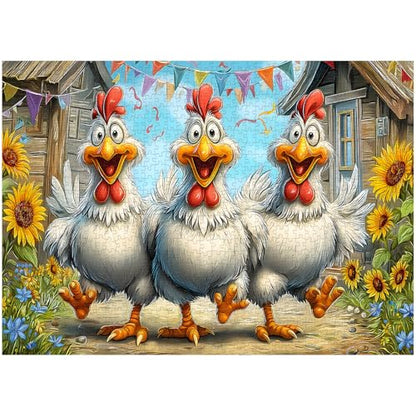 Funny Chicken Puzzles for Adults 1000 Pieces, Larkipuzz Cute Rooster Jigsaw Puzzle Garden Farm Flower, Impossible Challenge Animal Theme as Home Decor - style: Sunflower Chickens