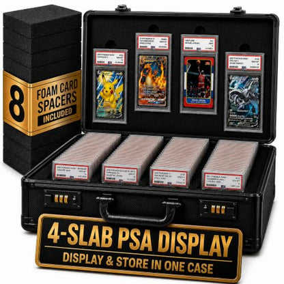 Graded Card Storage Box - Card Slab Case with Lock - 4 Row Trading Card Case with 8 Foam Inserts - Sports Card Case Fits PSA, BGS, SGC, CGC Slabs - Holds 640+ Toploaders - size: 4 rows