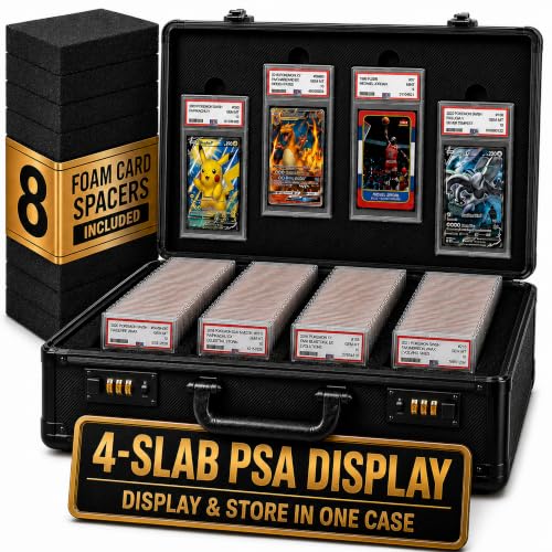 Graded Card Storage Box - Card Slab Case with Lock - 4 Row Trading Card Case with 8 Foam Inserts - Sports Card Case Fits PSA, BGS, SGC, CGC Slabs - Holds 640+ Toploaders - size: 4 rows