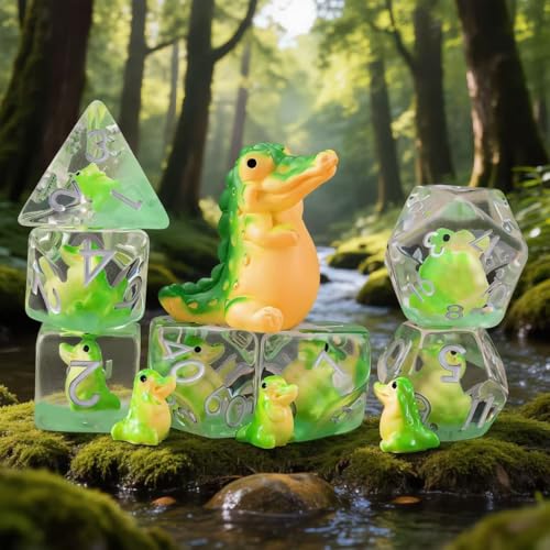 Resin D&D Dice Set, Crocodile Animal Polyhedral Dice for Dungeons and Dragons, RPG, MTG DND 7-DIE (D4, D6, D8, D10, D12, D20, D%) for Ages 15 and Up - color: Crocodile1