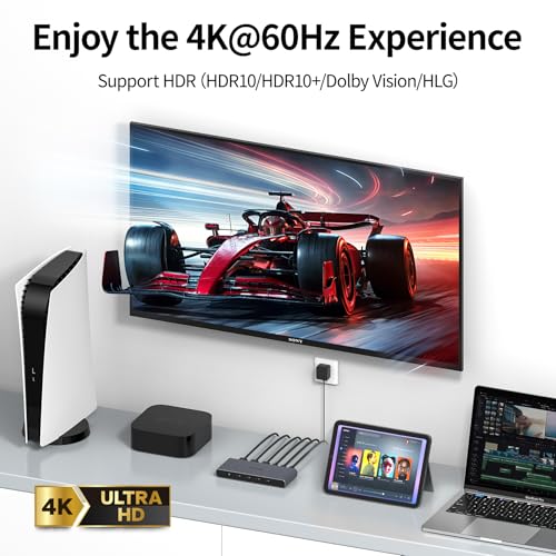 Unitek HDMI USB C Switch 4 Computers 1 Monitor with EDID | 4K@60Hz USB-C Switcher for Laptops PC PS5 Xbox Ipad Phone Tablet HDCP 2.3 HDR10+ Vedio, Quick Switch ,Plug and Play ,Gray - style: USB C+HDMI