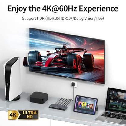 Unitek HDMI USB C Switch 4 Computers 1 Monitor with EDID | 4K@60Hz USB-C Switcher for Laptops PC PS5 Xbox Ipad Phone Tablet HDCP 2.3 HDR10+ Vedio, Quick Switch ,Plug and Play ,Gray - style: USB C+HDMI