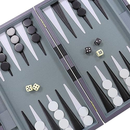 Backgammon Set - Classic Board Game with Premium PU Leather Case - Portable Travel Strategy Backgammon Game Set for Adults, Kids Family Game Night, Vacation & Gifts (18inch Large, Gray) - color: Gray, style: 18inch