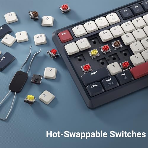 Keychron KJ1 Low Profile Wireless Mechanical Keyboard, 2.4 GHz Bluetooth QMK 75% Layout RGB, Hot-swappable Red Switch Compatible with Mac Windows Linux, 2000mAh Fast Charge for Gaming - Dark Blue - color: Red Switch