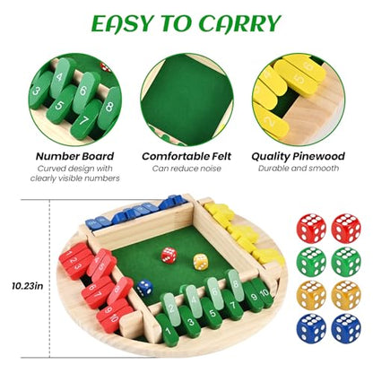 Shut The Box Game, 2-4 Player Shut The Box Dice Game | Wooden Dice Board Table Math Game for Adults and Kids, Classics Tabletop Version Board Games for Family Classroom Home or Bar