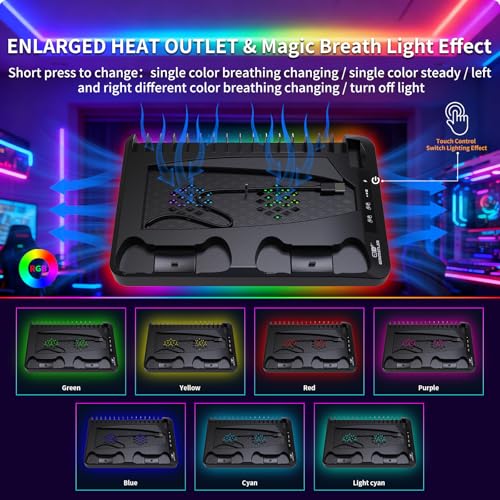 Cooling Station for Ps5/Slim/Pro Disc & Digital Playstation 5 Vertical Stand Organizer with Dual Controller Charger,16 Game Slots,7 Rgb,3 Level Cooler Fan,3 Usb Ports,Headset & Remote Holder (Black) - color: Black