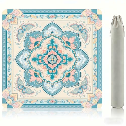 Mahjong Mat for Table,31.5x31.5 American Mahjong Mat-Vintage Butterfly-Floral Design,Anti-Slip Neoprene Noise Reducing Table Cover with Storage Pouch for Mahjong/Poker/Board Games,Green - color: Green