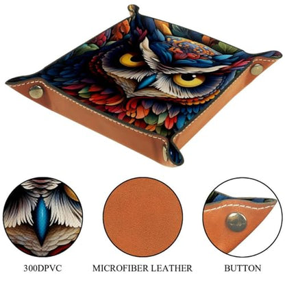 Colorful Owl Dice Tray PU Leather Dice Rolling Tray Folding Dice Holder for Dice Games, Like RPG, DND and Other Table Games - color: Multi 2