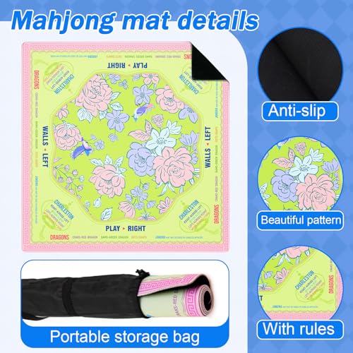 Soulchen 1.2in American Mahjong Tiles Set with Noise Reducing Mat 168 Acrylic Engraved Mahjong Game Tiles with Portable Storage Bags and 4 Dice for Adults Family Friends Collection Travel Game(Blue) - color: Blue
