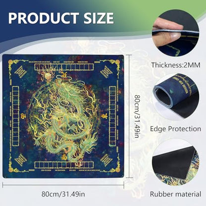 Mahjong Mat,Non-Slip and Noise Reducing Portable Mahjong Accessories | 31.5" x 31.5" with a Carrying Bag,Game Table Mat for Board Games, Card Games, Dominoes - color: Dragon