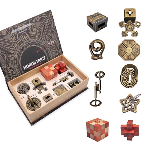 9PCS Metal Brain Teaser Puzzle Set, 3D Disentanglement Interlocking IQ Brain Puzzles for Adults & Teens, Fidget Desk Toy, Stress Relief Gift for Birthday, Christmas, Holiday & Family Party - color: Black