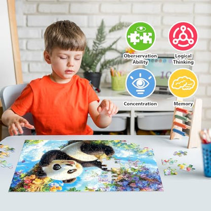 Jeacirio 4-Pack 100 Pieces Puzzles for Kids Ages 4-6 6-8 Panda Tiger Deer Cat Puzzles 100 Pieces Jigsaw Puzzles for Kids 8-10 Year Old, Large Piece Puzzle for Seniors, Puzzle Toys for Boys and Girls - style: Panda Tiger Deer Cat