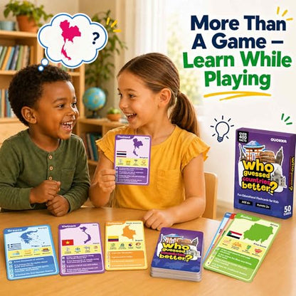 Quokka Who Guess It Better Countries – Educational Game with Visual Clues, Geography Learning Card Set, 50 Cards, Screen-Free Travel Game for Kids Ages 6+ - color: World