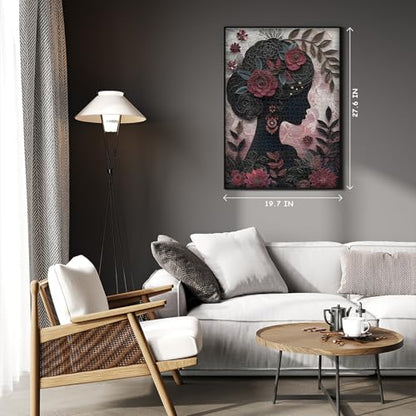 Impossible Puzzle for Adults 1000 Pieces, Black Girl Puzzles Flower Plant Aesthetic Art, Floral Elegant Black Woman Jigsaw Puzzle Paper Cut - style: Floral Silhouette Puzzle