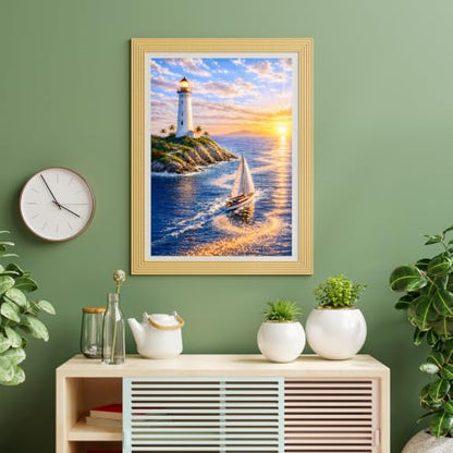 Puzzles for Adults 500 Pieces, Lighthouse Jigsaw Puzzles - Golden Voyage, Impossible Ocean Puzzles for Seniors Family, 20.47x14.96 inches, 1:1 Poster, Letter on the Back
