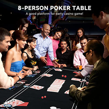 Foldable Poker Table Top with Cup Holders & Interchangeable Game Mat Topper | 3-in-1 Poker Table with Reversible Black Felt for Texas Hold'em Poker, Blackjack, Craps for 8 Players Home Party, Game Night - color: White