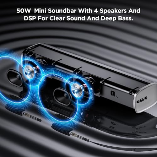 MZEIBO Sound Bar,50W TV Speaker with ARC/Optical/AUX/Bluetooth 5.3, Clear Dialogue & Deep Bass, Home Theater Audio System - color: Silver