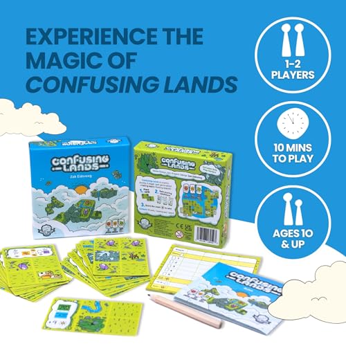 Confusing Lands | Whimsical Themed Travel Size Board Game You Can Play Anywhere | Strategic Card Placement Game | Solo Board Game | 1 - 2 Players, Ages 12+ | Easy to Learn and Play | Tiny Game Series