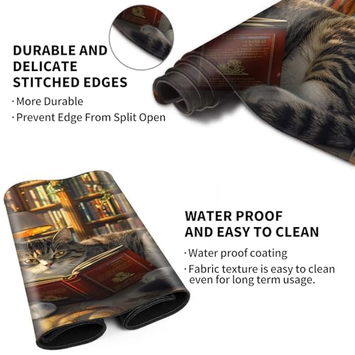 Card Playmat 70 x 40 cm Game Mats Tabletop Magic for MTG/TCG Cards, Trading Card Game Playing Stitched Commander Deck Gaming Desk Duel Mat Card Gameplay Mats, Library Cat - color: Library Cat, size: 27.5"X15.7"