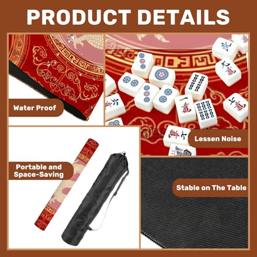 Mahjong Mat 31.5" x 31.5" Chinese Dragon Gold Details Red Non-Slip Noise Reduction Mahjong Tiles Table Cover for Dominoes Poker Card Board and Tile Games - color: Color1