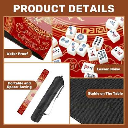 Mahjong Mat 31.5" x 31.5" Chinese Dragon Gold Details Red Non-Slip Noise Reduction Mahjong Tiles Table Cover for Dominoes Poker Card Board and Tile Games - color: Color1