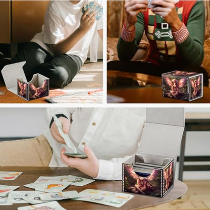 DEGDFSGR for TCG MTG Card Game Storage Box Organizer Trading Card Case Commander Deck Box Magnetic Closure Creative Pattern Up to 200 Cards, Pink Fairy Sitting Flower Meadow - color: Pink Fairy Sitting Flower Meadow