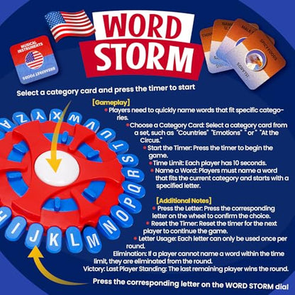 Full 26 Letters Word Games,144 Categories Think Game, Quick Thinking Letter Pressing Word Game, Fast-Paced Board Game, A Great Board Game for Family and Friends (A1)