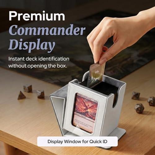Commander Deck Box MTG 100 Card Holder with Display Window White | PU leather, 4 N52 magnets, fits 100 double-sleeved cards, display window, durable, portable, secure closure - color: White, size: 110+